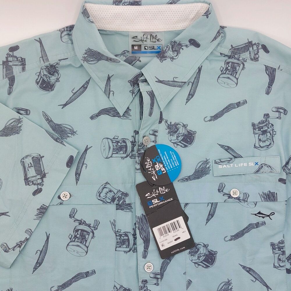 Salt Life SLX Performance Tackle Box Vented Short Sleeve Shirt Men's Medium NEW!